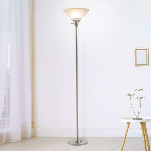 Aptitud Torchiere Floor Lamp-Standing Light w/Sturdy Metal Base & Marbleized Glass Shade - Brushed Silver AP3234945